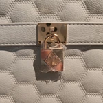 White Quilted Leather Bed Bench with Gold Lock & Stainless Steel Base